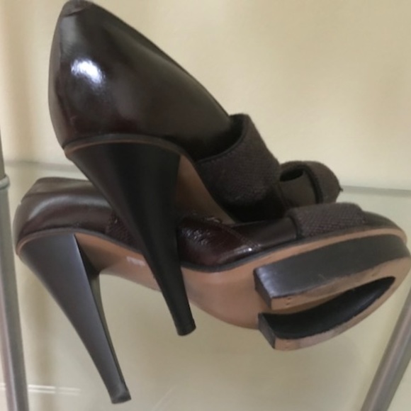 Chloé Platform Leather Heels Round Toe Elastic Platform Minimalist Shoes Rare - Picture 4 of 12